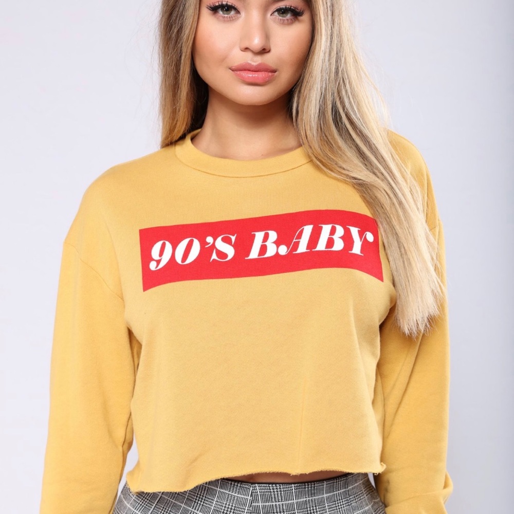 90's Baby Graphic Crop Top - Mustard Small